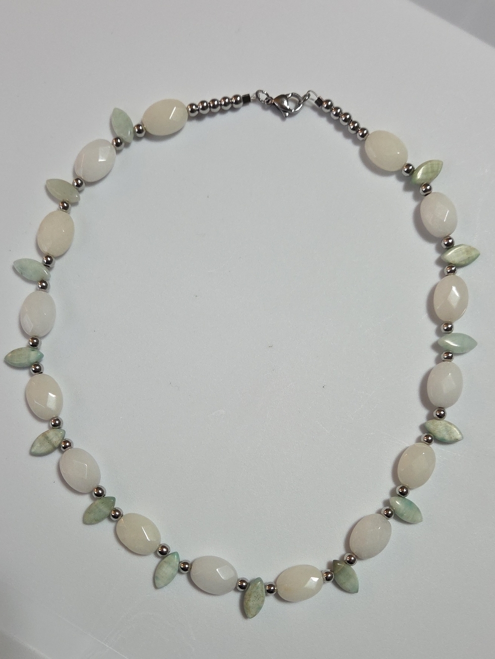 Handmade Quartz Amazonite Gemstone Necklace Faceted Beads Silver Tone‎ 17 Inch